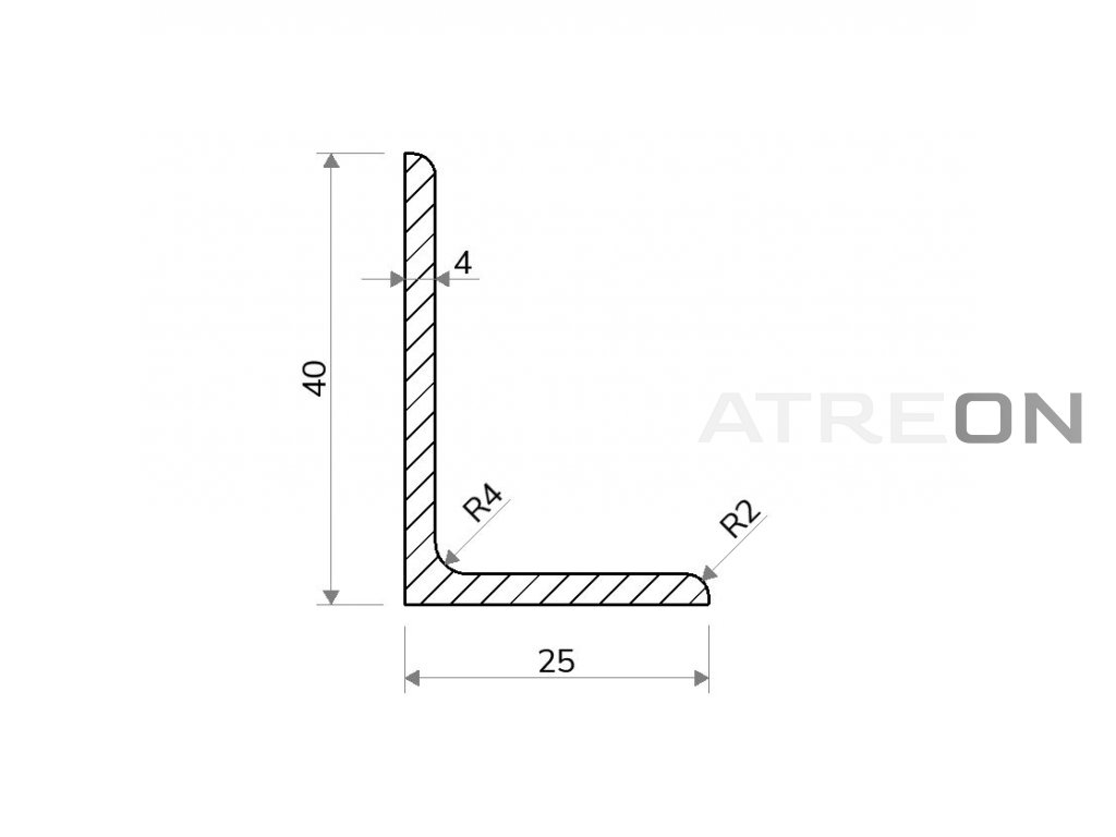 L Profil 40x25x4 z kategorie L profily - SKLADEM | ATREON.cz