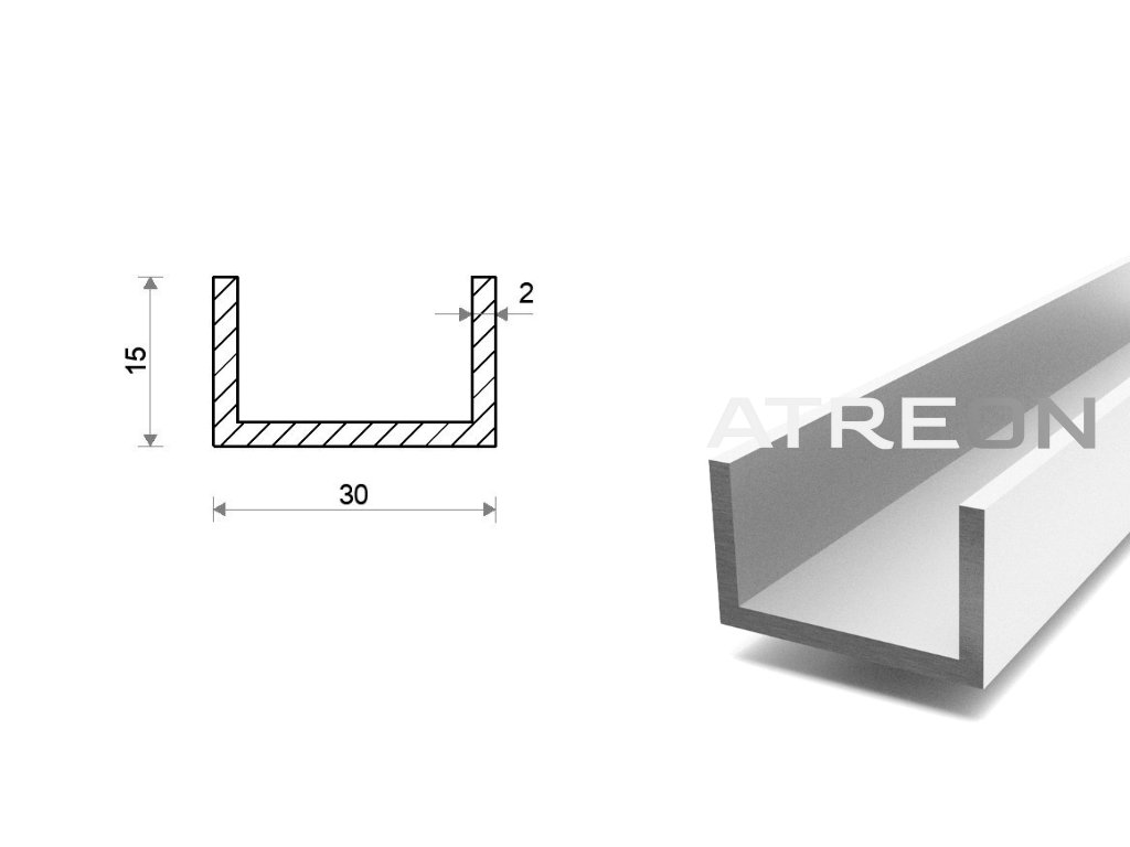 Hliníkový U profil 15x30x15x2 z kategorie Hliníkové U profily obdélníkové  otevřené - SKLADEM