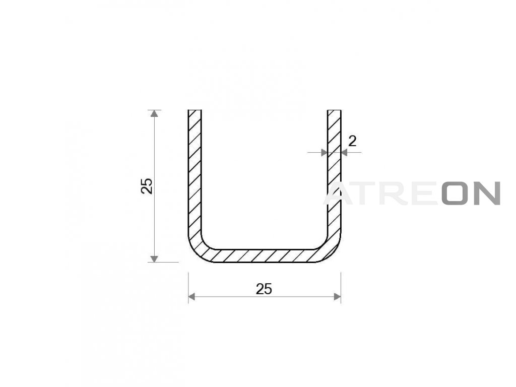 U profil 25x25x2 z kategorie U profily - SKLADEM | ATREON.cz