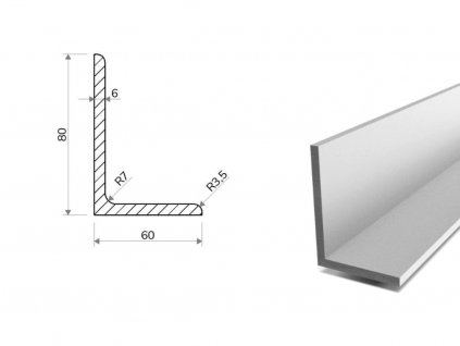 Hliníkový profil L 80x60x6 (EN 6060)