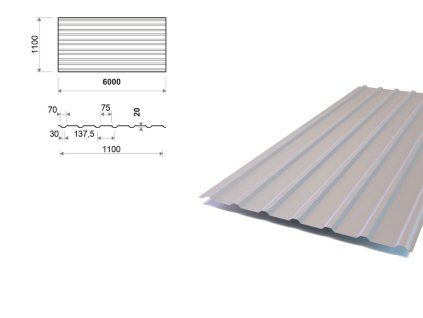 Trapézový plech TR20/137,5 ZM Evolution, tloušťka 0,60 mm, šířka 1100 mm, délka 6 m