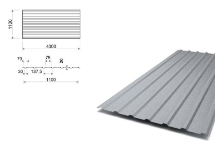 Trapézový plech TR20/137,5 ZM Evolution, tloušťka 0,60 mm, šířka 1100 mm, délka 4 m