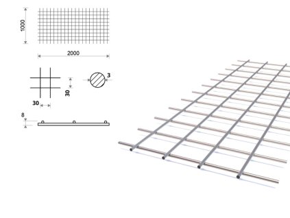 Svařovaná síť 30x30, 1x2 m, průměr 3 mm