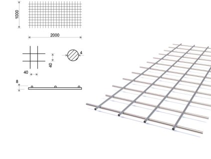 Svařovaná síť 40x40, 1x2 m, průměr 4 mm