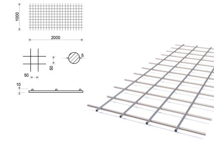 Svařovaná síť 50x50, 1x2 m, průměr 5 mm