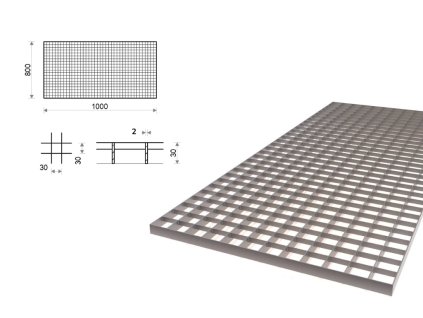 Pozinkovaný rošt protiskluzový 800x1000 mm, oko 30x30 mm