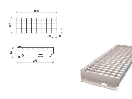 Schodišťový stupeň lisovaný 800x270 mm, oko 30x10 mm