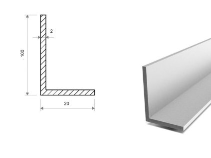 Hliníkový profil L 100x20x2 (EN 6060)