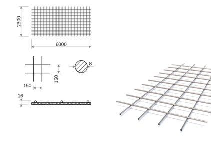Kari síť s okem 150/150 mm, 2,3x6 m, tloušťka 8 mm_1