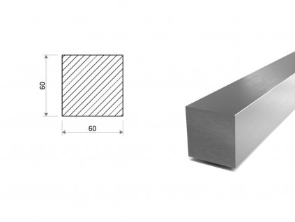 Nerezová čtvercová ocel tažená (1.4301/7) 60x60 mm